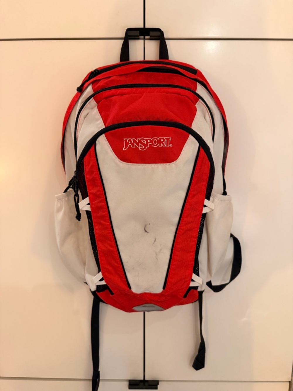 Jansport Red and White Backpack with Black Accents